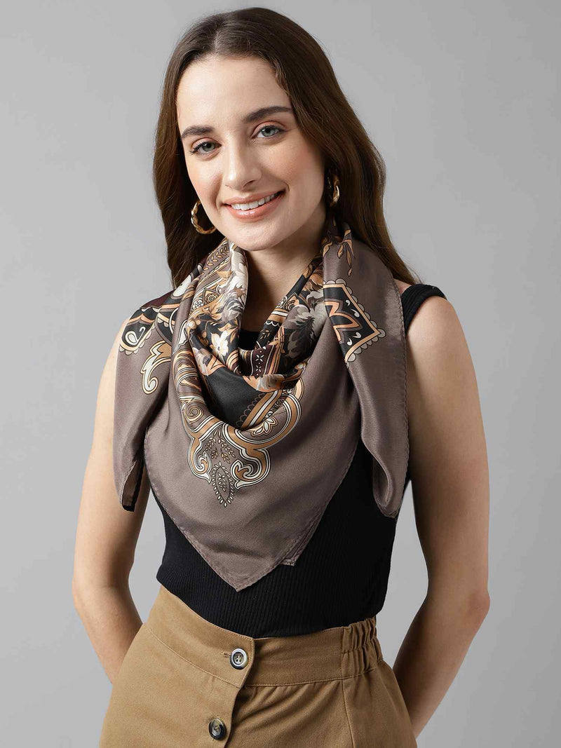 Brown Floral Scarf & Scarf Bag Set - TOSSIDO