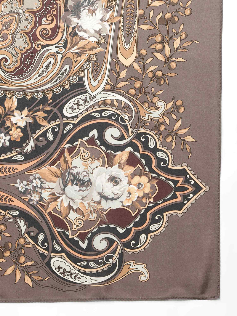 Brown Floral Scarf & Scarf Bag Set - TOSSIDO