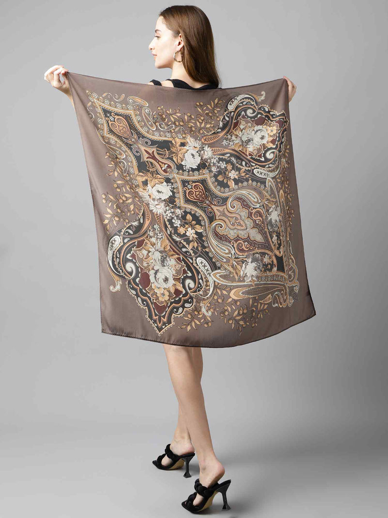 Brown Floral Scarf & Scarf Bag Set - TOSSIDO