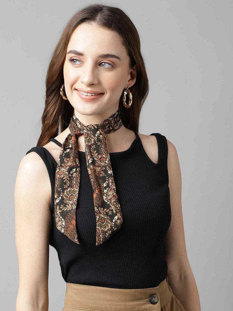 Brown Floral Scarf & Scarf Bag Set - TOSSIDO