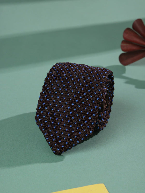Brown Geometric Knitted Necktie - TOSSIDO