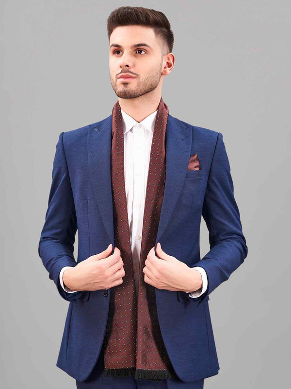 Brown Geometric Reversible Stole & Pocket Square Set - TOSSIDO