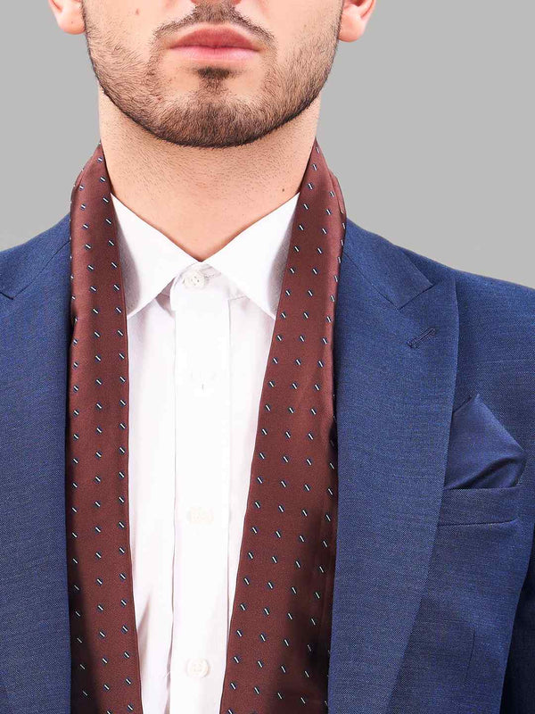 Brown Geometric Reversible Stole & Pocket Square Set - TOSSIDO
