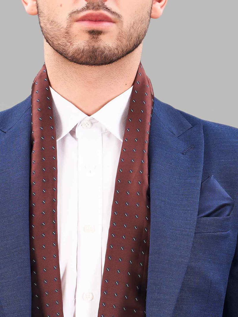 Brown Geometric Reversible Stole & Pocket Square Set - TOSSIDO