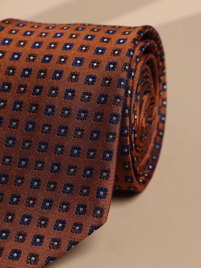 Brown Geometric Silk Necktie - TOSSIDO