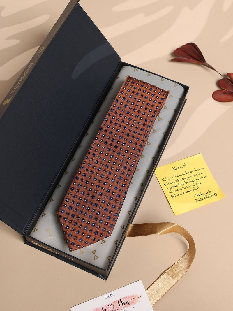 Brown Geometric Silk Necktie - TOSSIDO