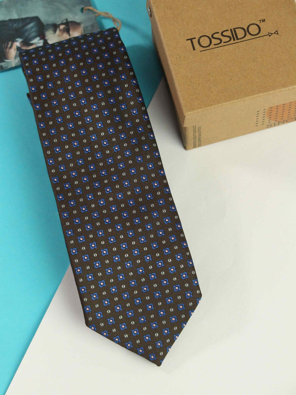Brown Geometric Woven Necktie - TOSSIDO