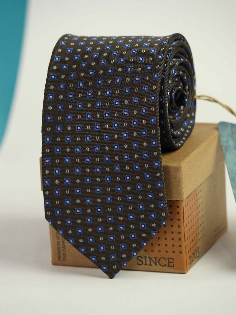Brown Geometric Woven Necktie - TOSSIDO