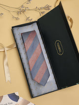Brown & Grey Stripes Woven Silk Necktie - TOSSIDO
