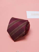 Brown & Maroon Stripes Teflon Silk Necktie - TOSSIDO