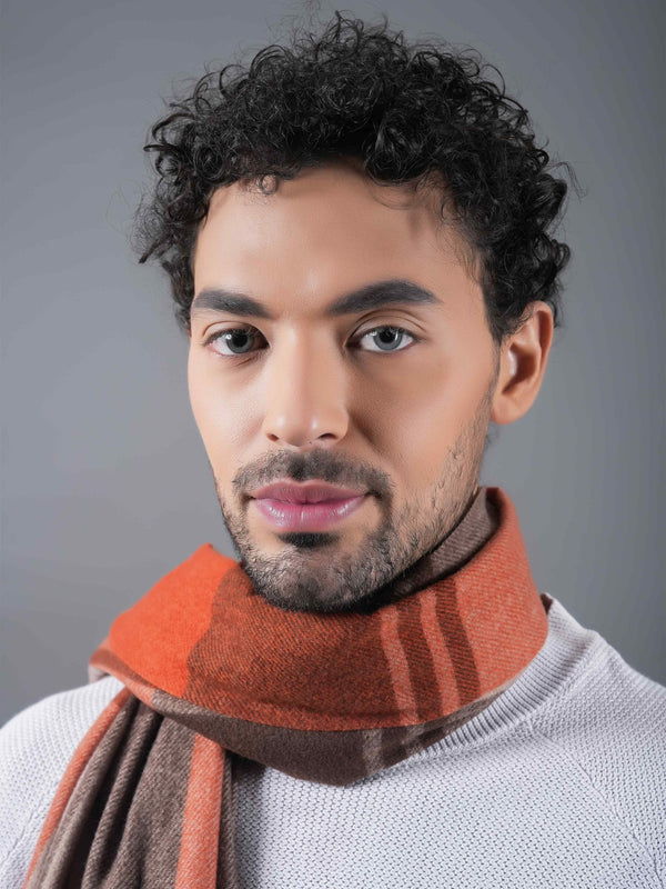 Brown & Orange Checkered Poly - Wool Muffler - TOSSIDO