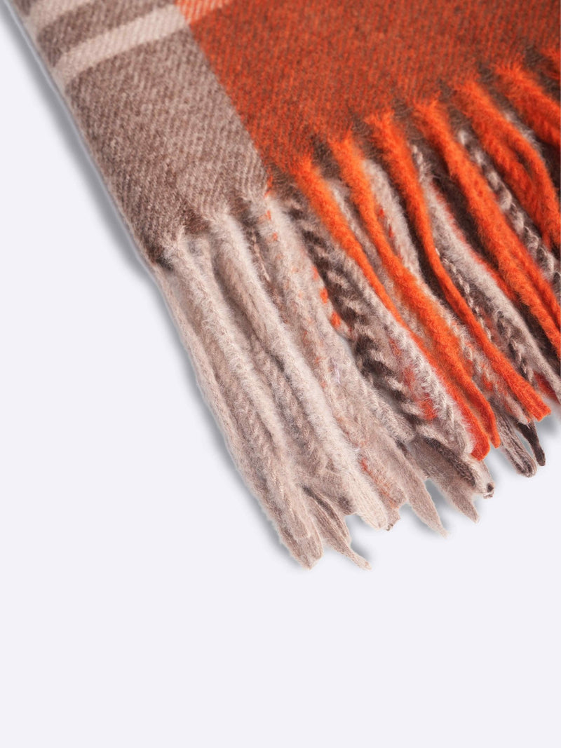 Brown & Orange Checkered Poly - Wool Muffler - TOSSIDO