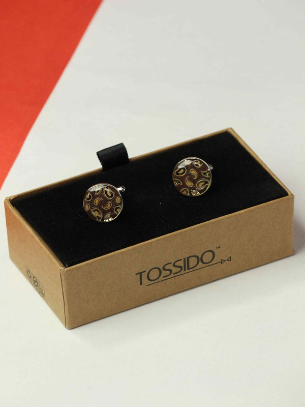 Brown Paisley Cufflinks - TOSSIDO