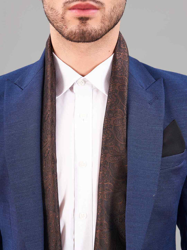 Brown Paisley Reversible Stole & Pocket Square Set - TOSSIDO