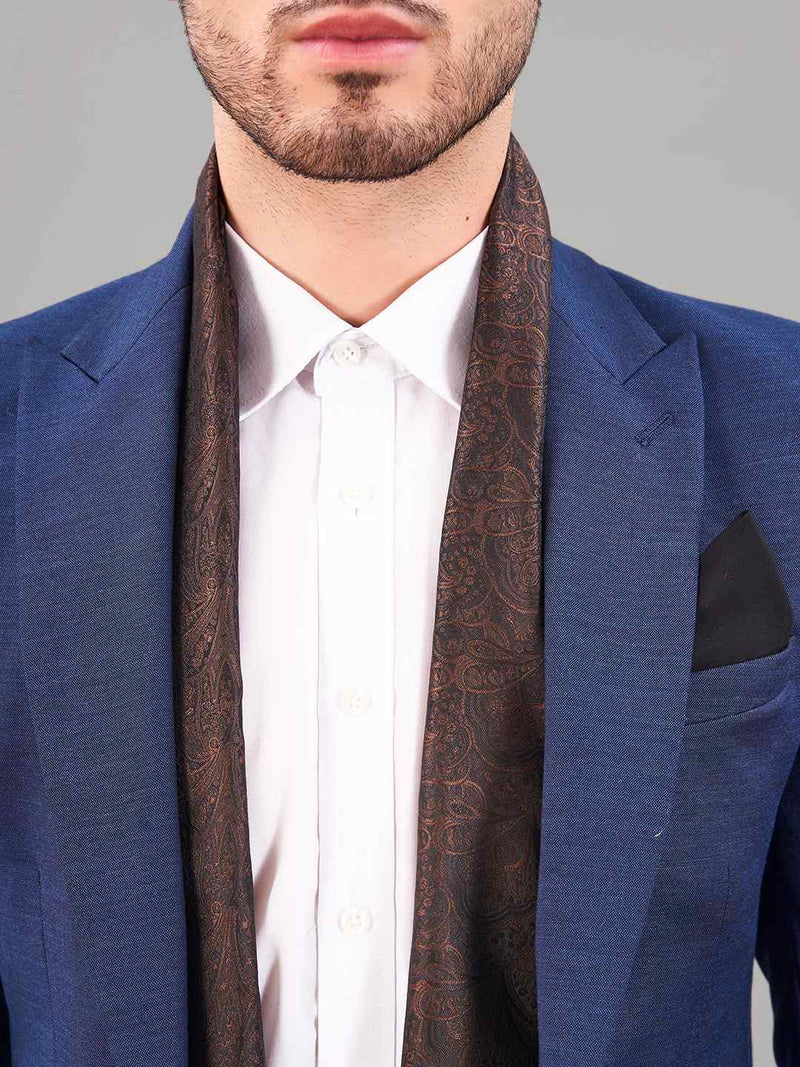 Brown Paisley Reversible Stole & Pocket Square Set - TOSSIDO