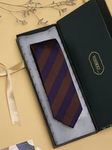 Brown & Purple Stripes Woven Silk Necktie - TOSSIDO