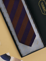 Brown & Purple Stripes Woven Silk Necktie - TOSSIDO