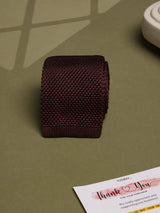 Brown Solid Silk Knitted Necktie - TOSSIDO
