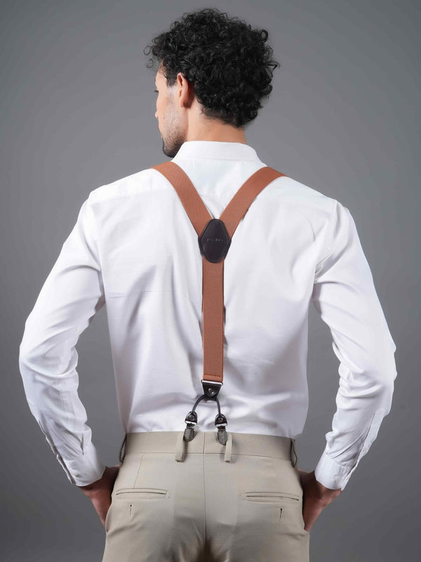 Brown Solid Suspender with Vegan Leather patch - TOSSIDO