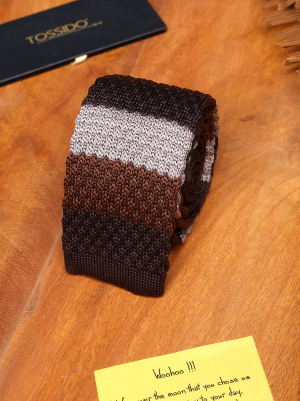 Brown Stripe Knitted Necktie - TOSSIDO