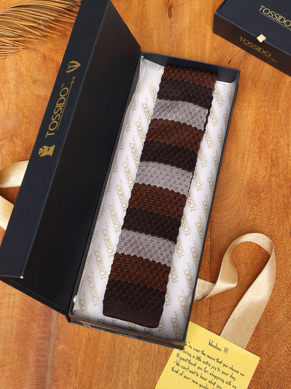 Brown Stripe Knitted Necktie - TOSSIDO