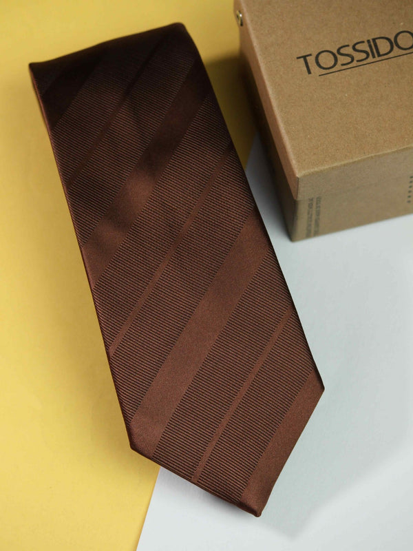 Brown Stripe Woven Necktie - TOSSIDO