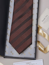 Brown Stripes Teflon Silk Necktie - TOSSIDO