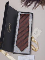 Brown Stripes Teflon Silk Necktie - TOSSIDO