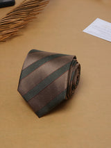 Brown Stripes Teflon Silk Necktie - TOSSIDO
