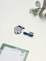 Brushing Tooth & Toothbrush Enamel Pin Set of 2