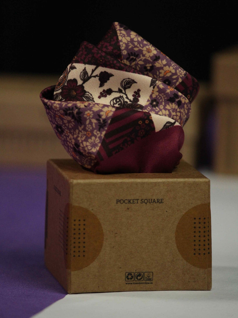 Burgundy Floral Pocket Square - TOSSIDO