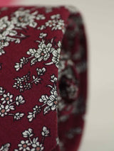 Burgundy Floral Skinny Necktie - TOSSIDO