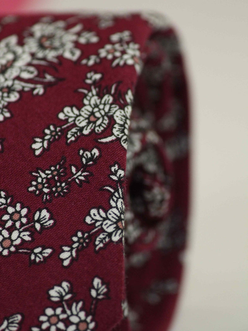 Burgundy Floral Skinny Necktie - TOSSIDO