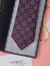 Burgundy Florals Teflon Silk Necktie - TOSSIDO