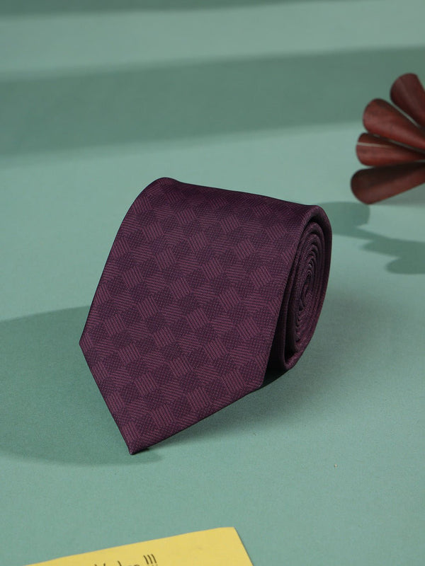 Burgundy Geometric Micro Fiber Necktie - TOSSIDO