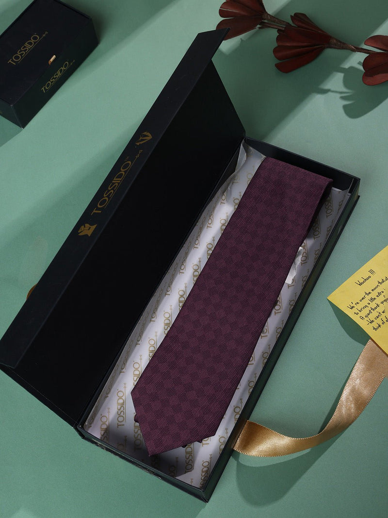 Burgundy Geometric Micro Fiber Necktie - TOSSIDO