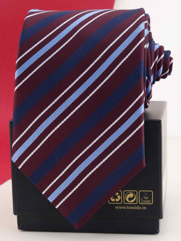 Burgundy Stripe Woven Necktie - TOSSIDO