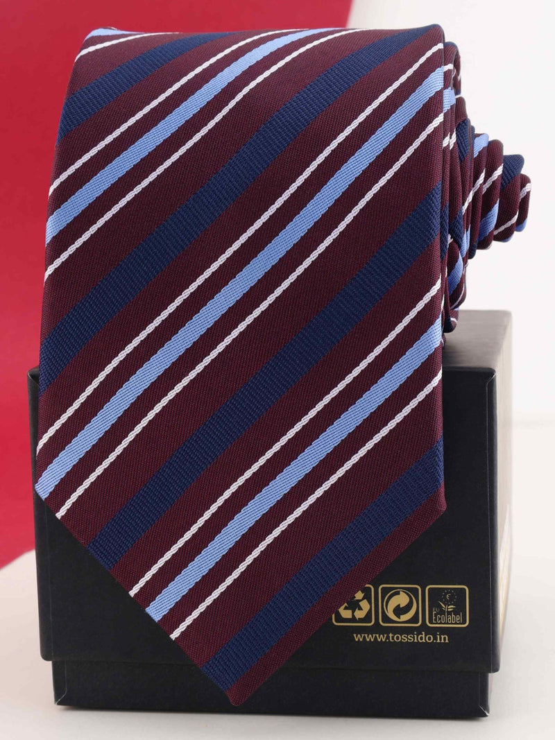 Burgundy Stripe Woven Necktie - TOSSIDO