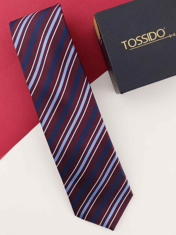Burgundy Stripe Woven Necktie - TOSSIDO