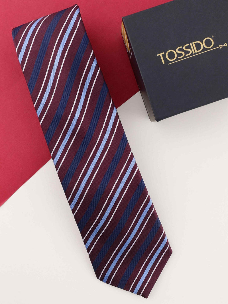Burgundy Stripe Woven Necktie - TOSSIDO