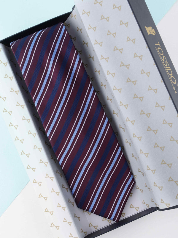 Burgundy Striped Broad Necktie - TOSSIDO