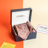 Burnt Red Floral Printed Necktie & Pocket Square Giftset - TOSSIDO