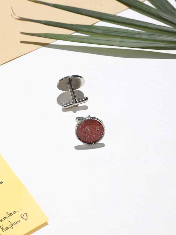 Burnt Red Paisley Cufflinks - TOSSIDO