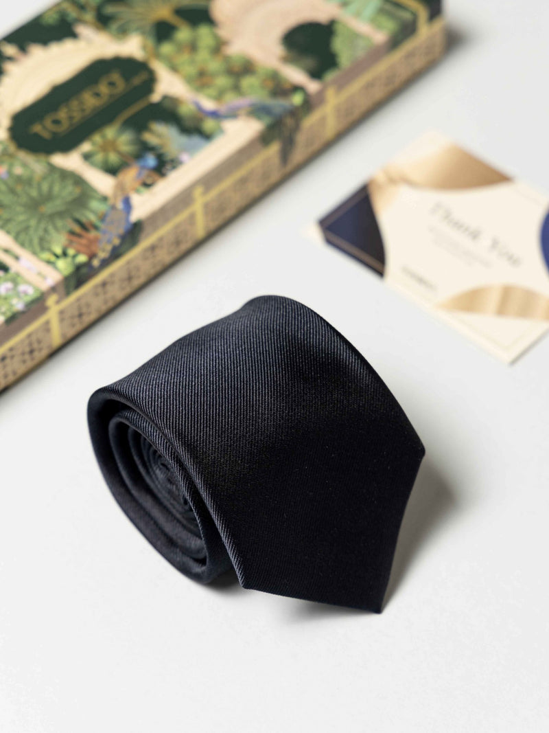 Charcoal Black Pure Silk Necktie (Teflon Coated) - TOSSIDO
