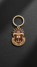 Maroon on Gold JGU Crest Laminated Keychain