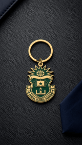 Green on Gold JGU Crest Laminated Keychain