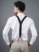 Classic Black Elastic Suspender with Vegan Leather Patch - TOSSIDO
