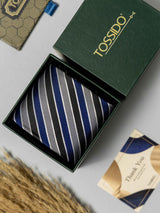Classic Blue & Grey Stripe Necktie - TOSSIDO