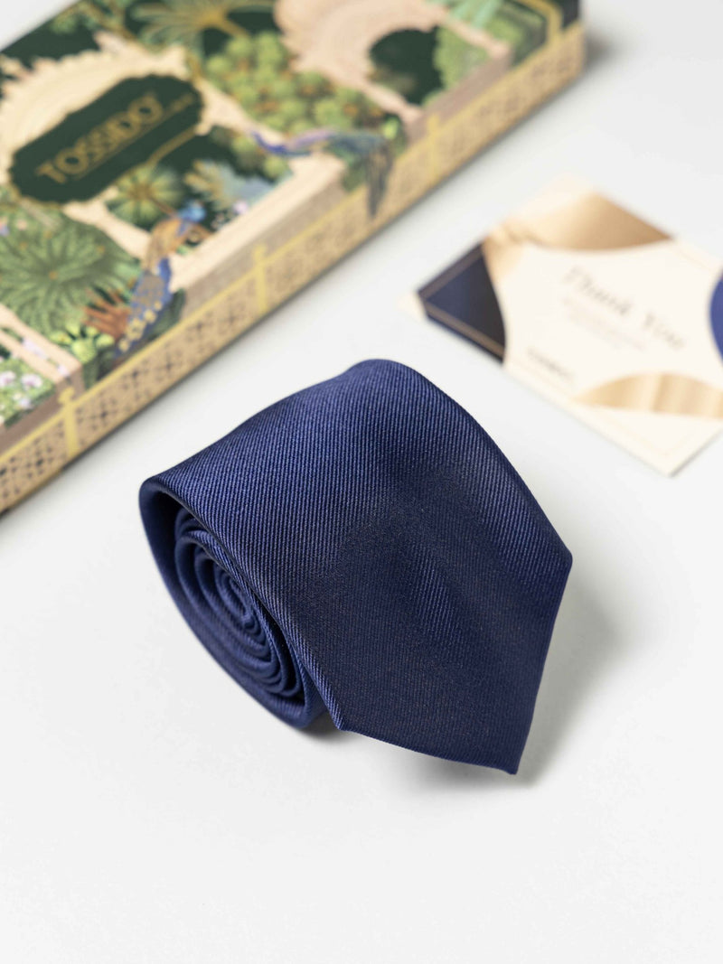 Classic Midnight Blue Pure Silk Necktie (Teflon Coated) - TOSSIDO
