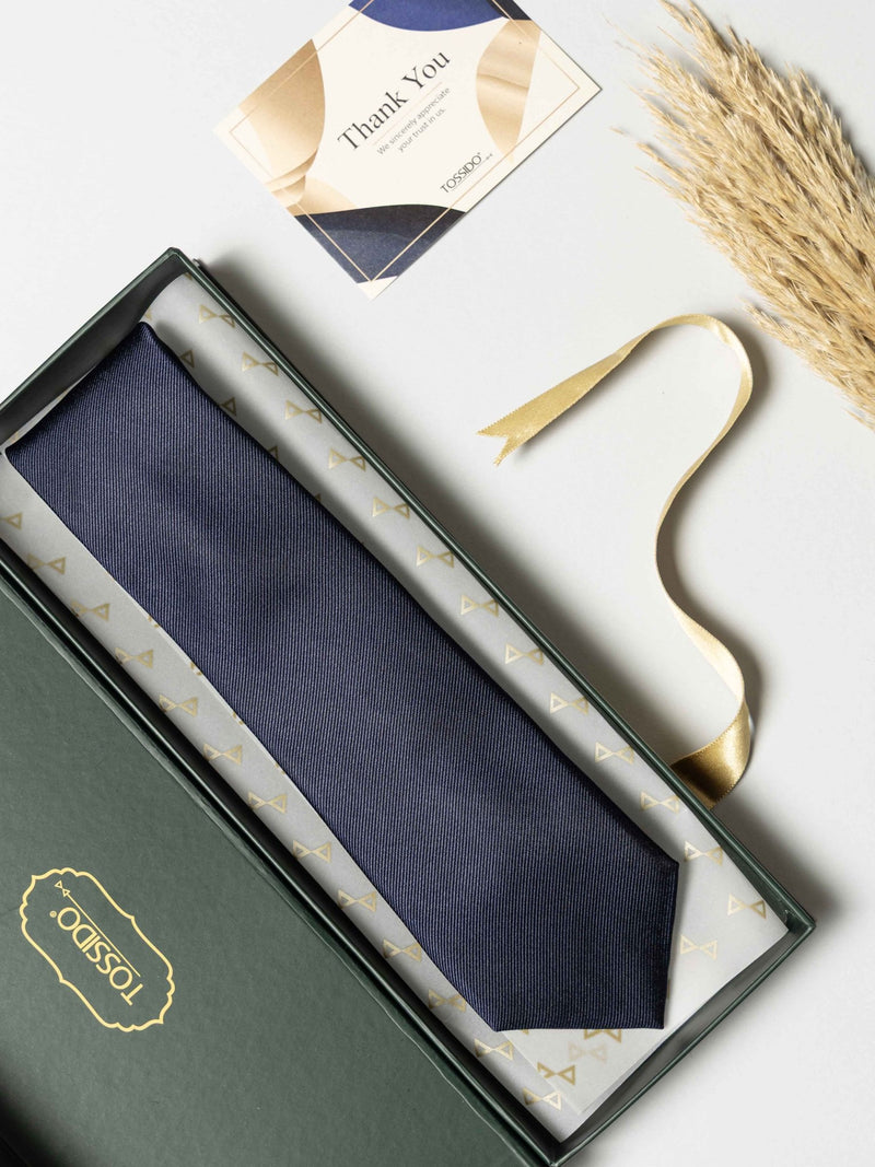 Classic Navy Blue Pure Silk Necktie ( Teflon Coated) - TOSSIDO